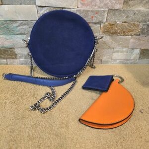 Calvin Klein Blue and Orange Round Crossbody Bag